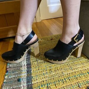 Michael Kors Black Leather Mules with Gold Studs